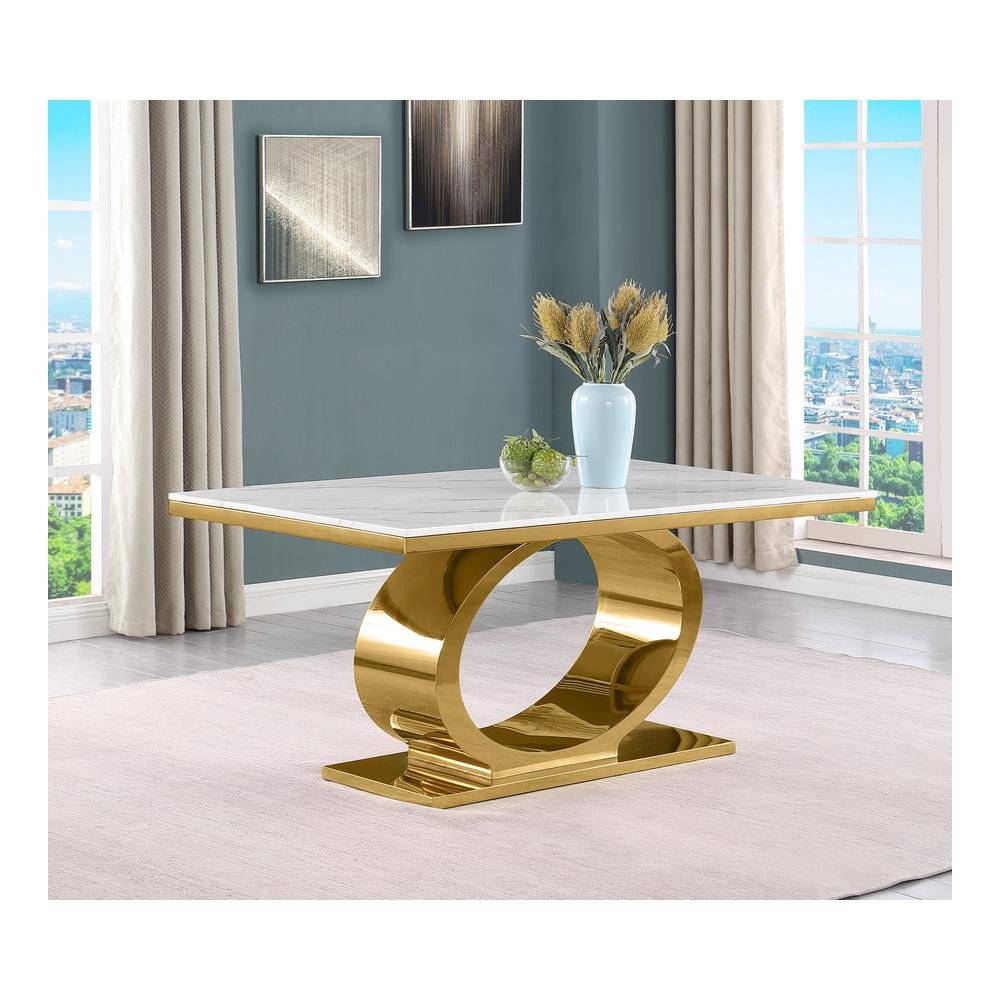 Small 68" Rectangular marble top dining table with a gold color base