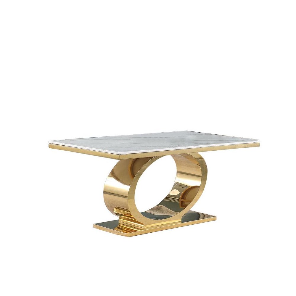 Small 68" Rectangular marble top dining table with a gold color base