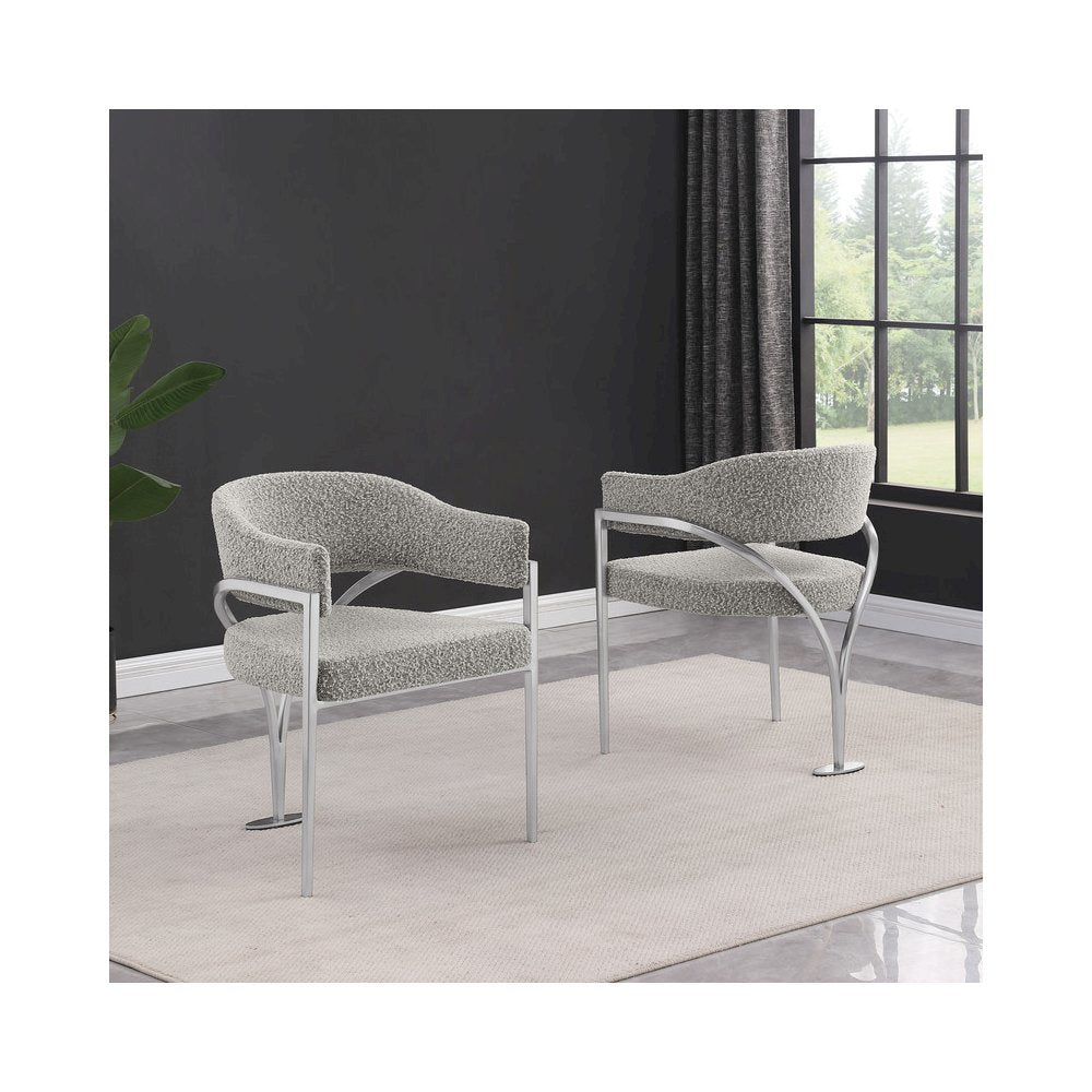 Modern Upholstered Chair with Rich Gray Boucle Fabric Set of 2