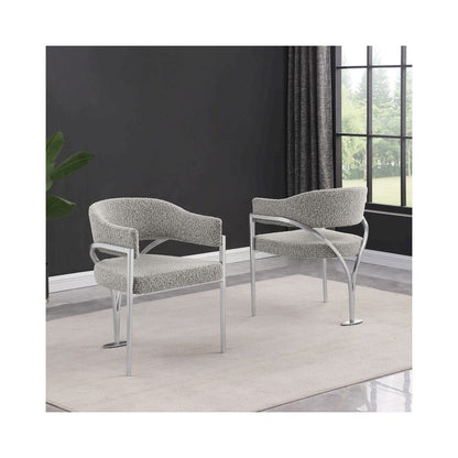 Modern Upholstered Chair with Rich Gray Boucle Fabric Set of 2