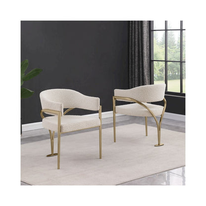 Modern Upholstered Chair with Cream Boucle Fabric Set of 2