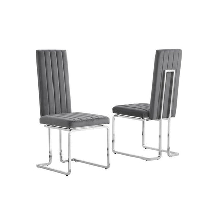 Dark grey velvet side chairs with silver base (SET OF 2)