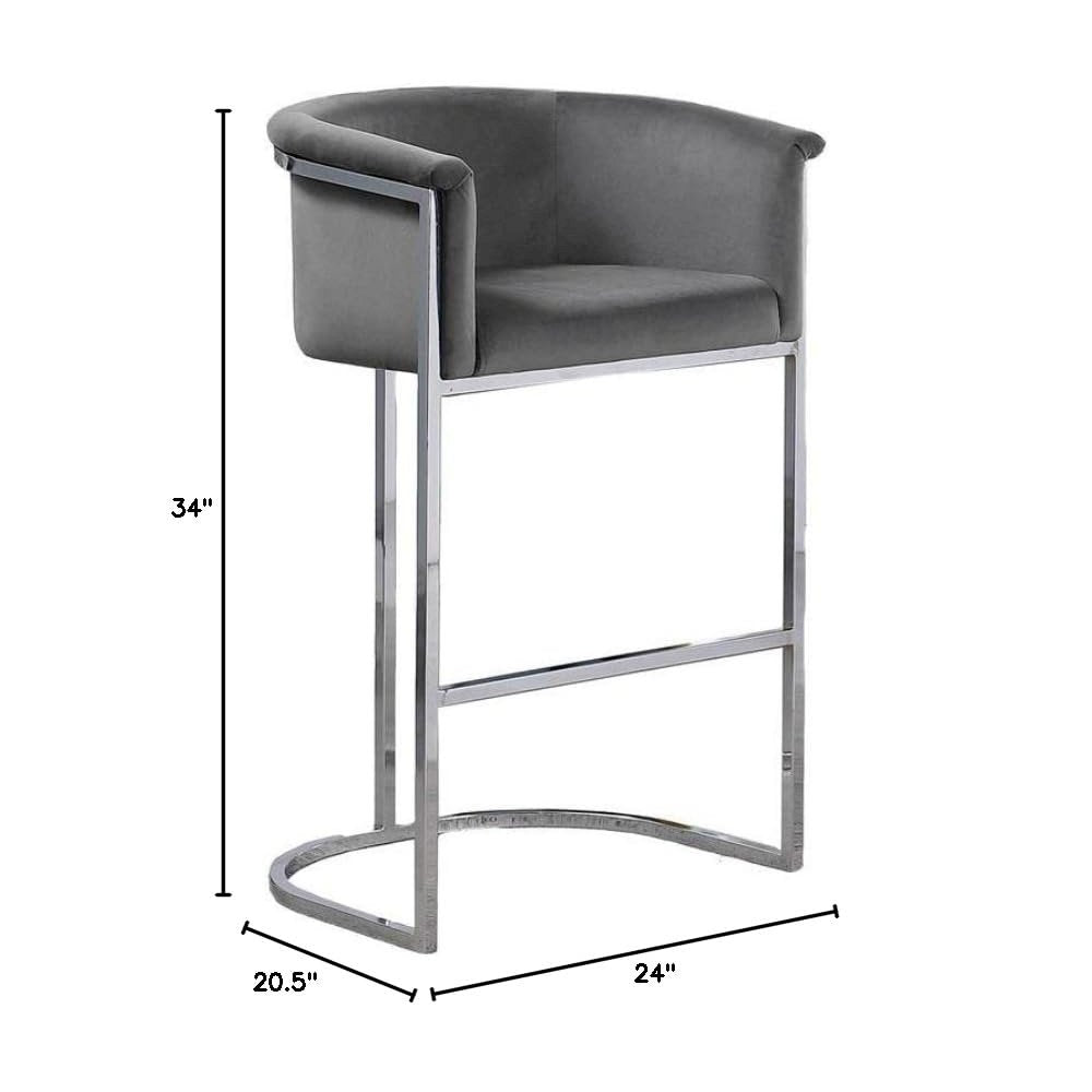 24" Dark Gray Velvet Upholstered Counter Height with Silver Base Single