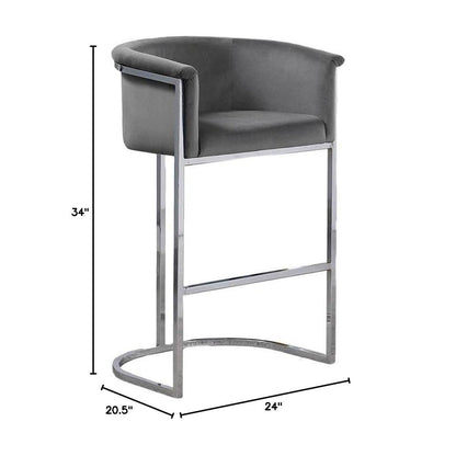 24" Dark Gray Velvet Upholstered Counter Height with Silver Base Single