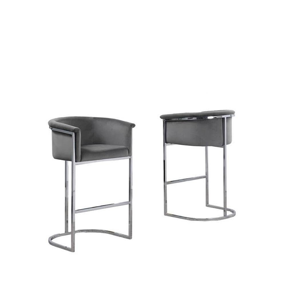 24" Dark Gray Velvet Upholstered Counter Height with Silver Base Single