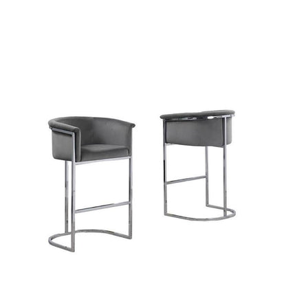 24" Dark Gray Velvet Upholstered Counter Height with Silver Base Single