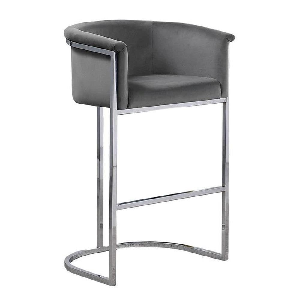 24" Dark Gray Velvet Upholstered Counter Height with Silver Base Single