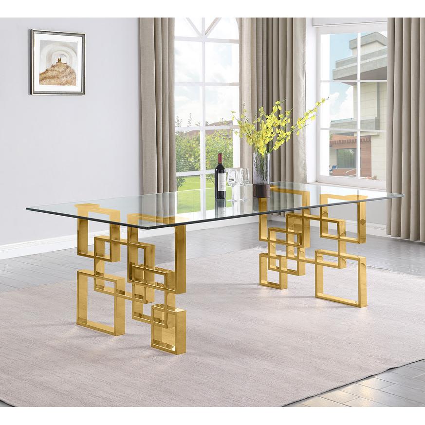 9-piece glam dining set with 8 black chairs and a 95" long glass  table