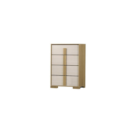 Beige four drawer wood bedroom chest