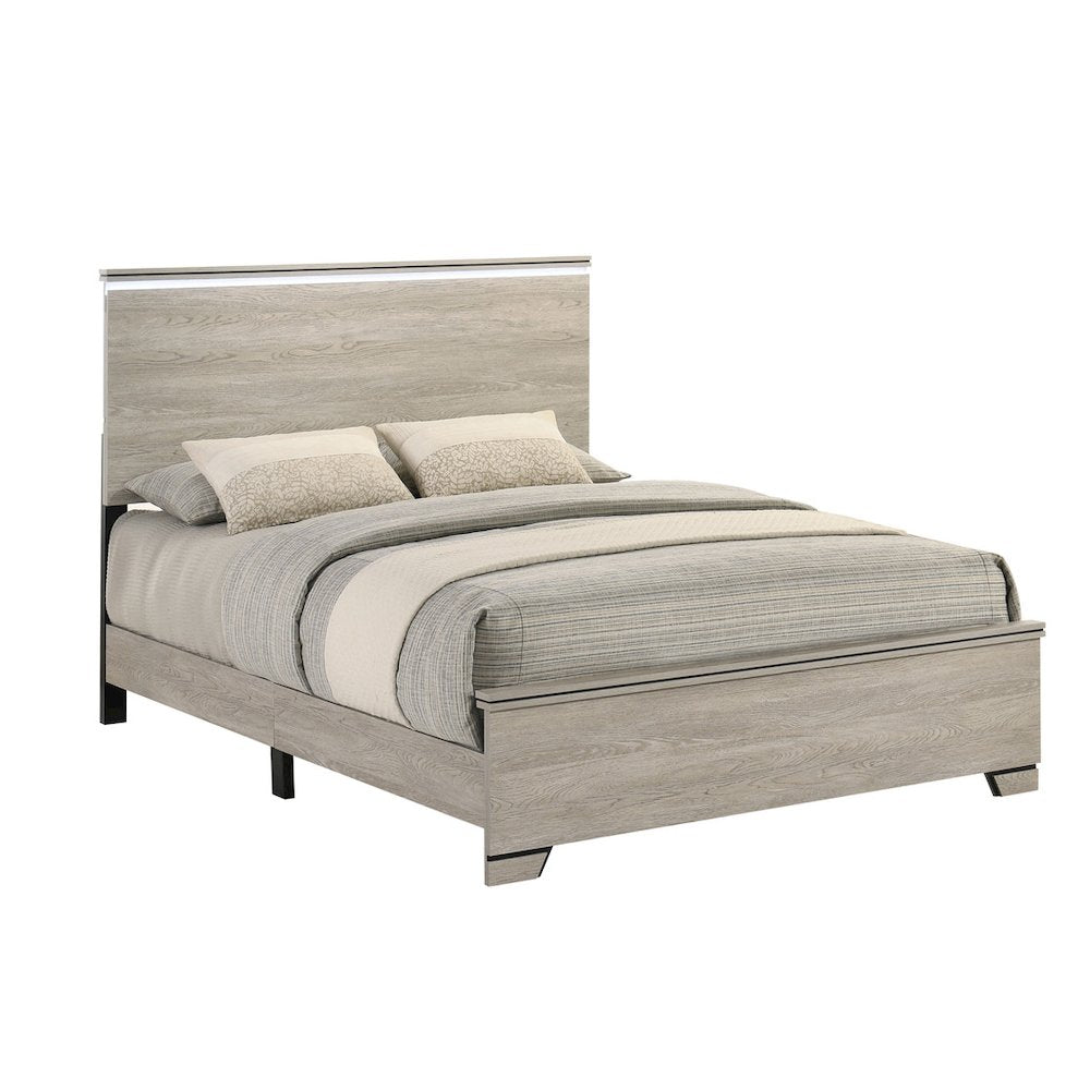3pc Eastern King Panel Bedroom Set Greige Rustic Oak (Bed, Dresser, Nightstand)