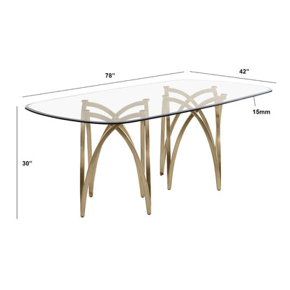 7Pc Tempered Glass Dining Table Set With 6 Rich Gray With Matte Gold Side Chairs