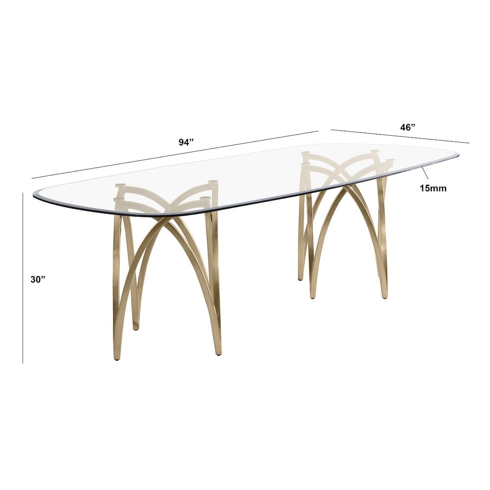 9Pc Tempered Glass Dining Table Set With 8 Rich Gray With Matte Gold Side Chairs
