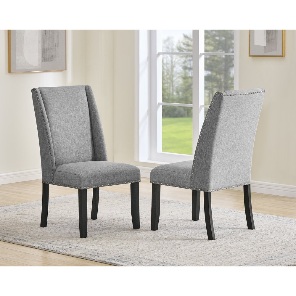 7Pc Fuax Marble Top Dining Set With 6 Gray Side Chairs