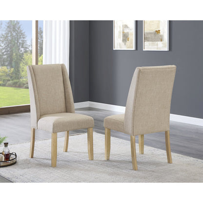7Pc Fuax Marble Top Dining Set With 6 Beige Side Chairs