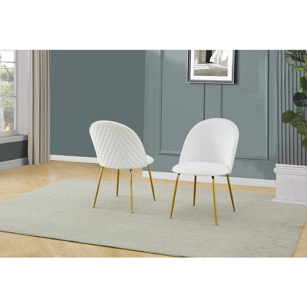 Rectangular dining table with 6 White faux leather side chairs (7 Piece)
