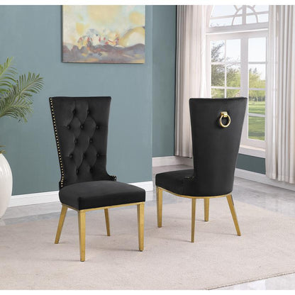 5pc White marble round dining set with gold base and 4 Black side chairs