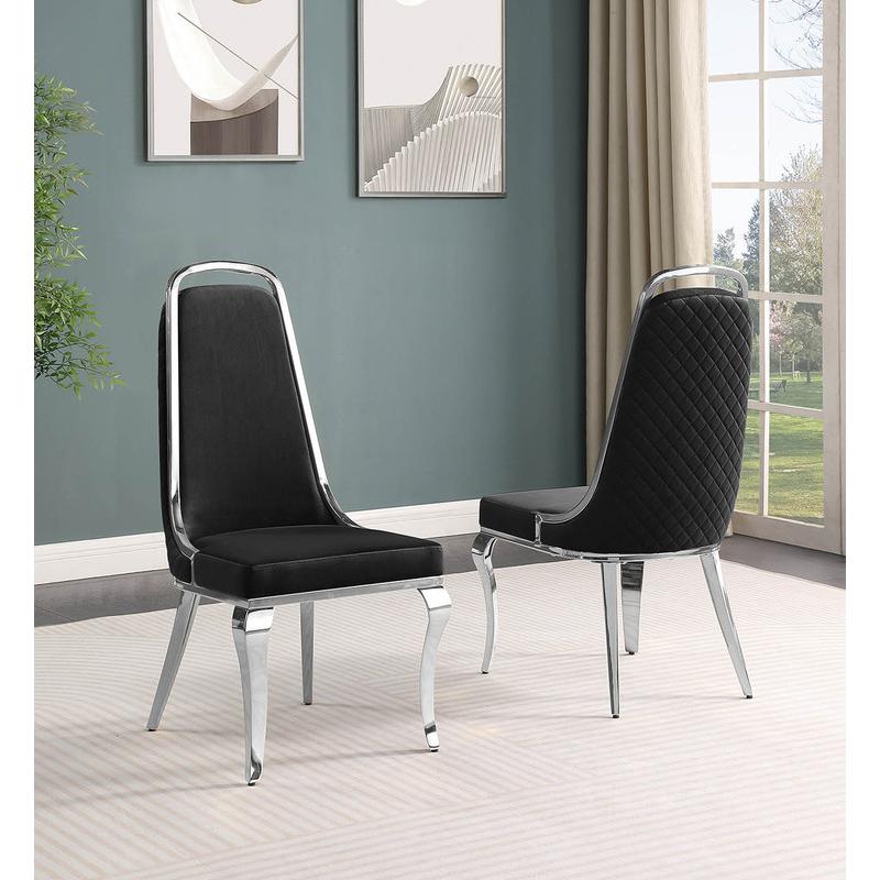 7pc Large(68") marble top dining set with silver base and 6 Black side chairs