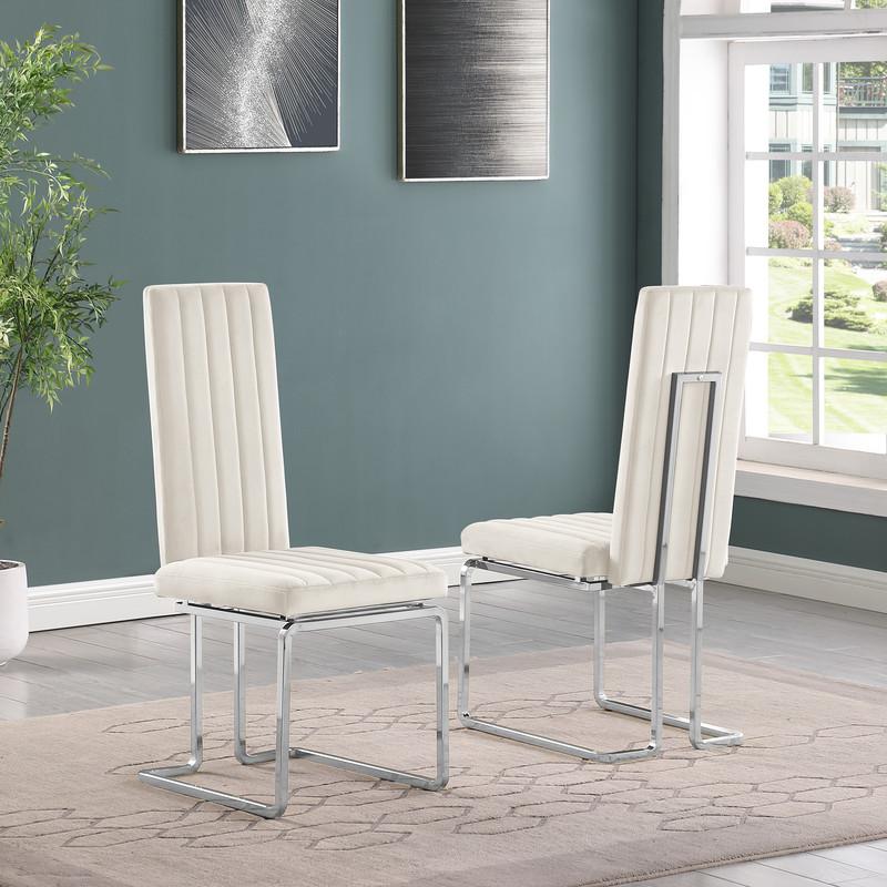 7pc Large(79") marble top dining set with silver base and 6 Cream side chairs