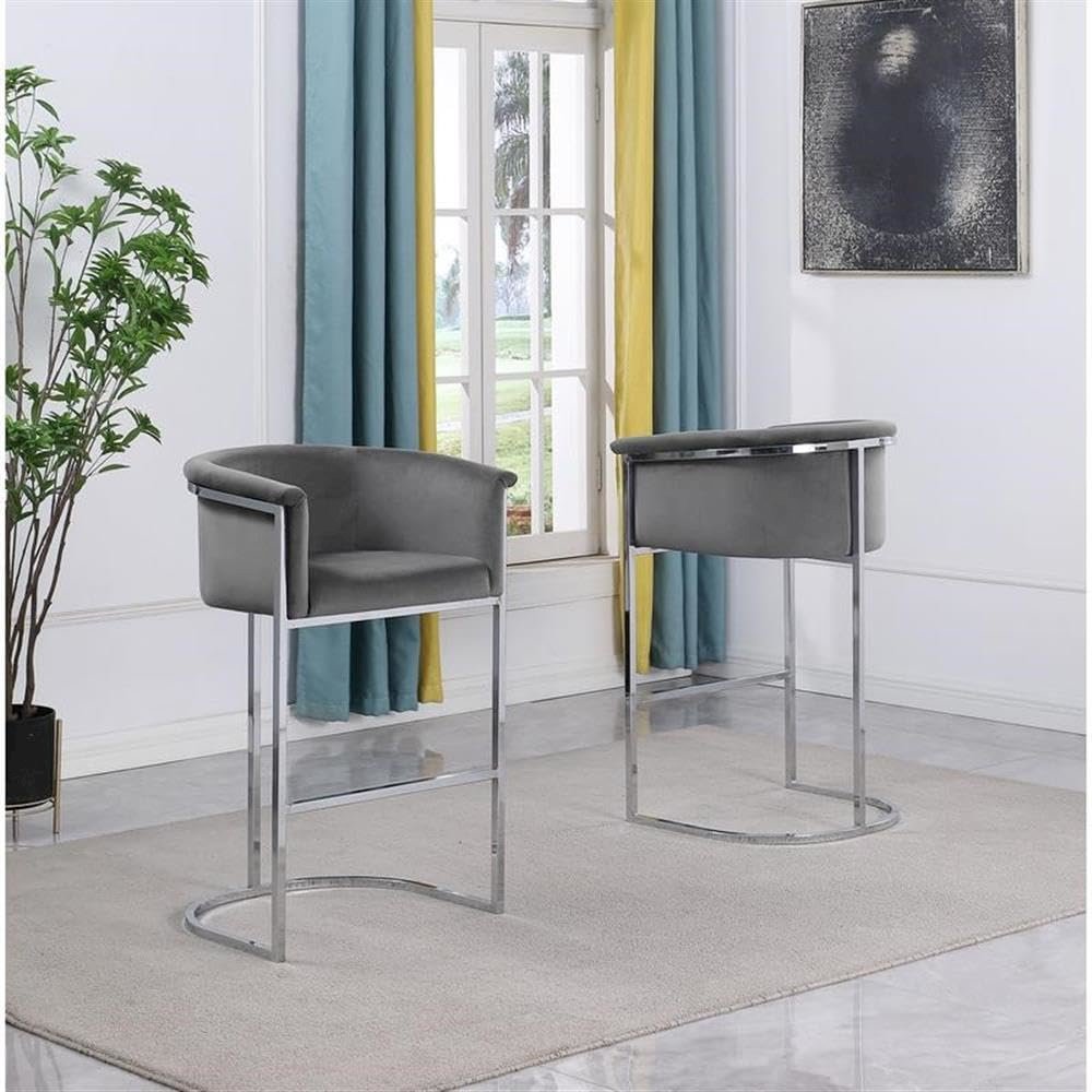 24" Dark Gray Velvet Upholstered Counter Height with Silver Base Single