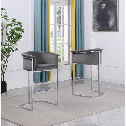 24" Dark Gray Velvet Upholstered Counter Height with Silver Base Single