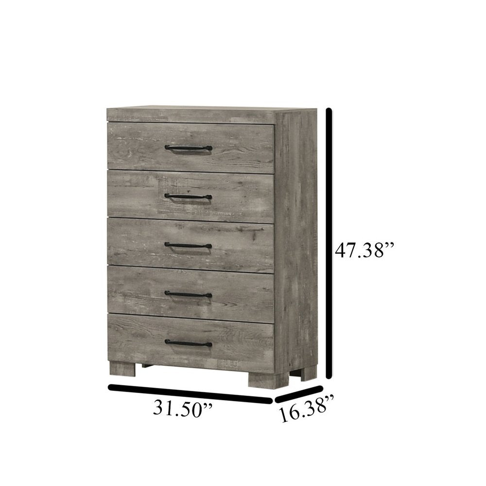 6Pc Modern Eastern King Size Panel Bedroom Set In Antique Gray Color