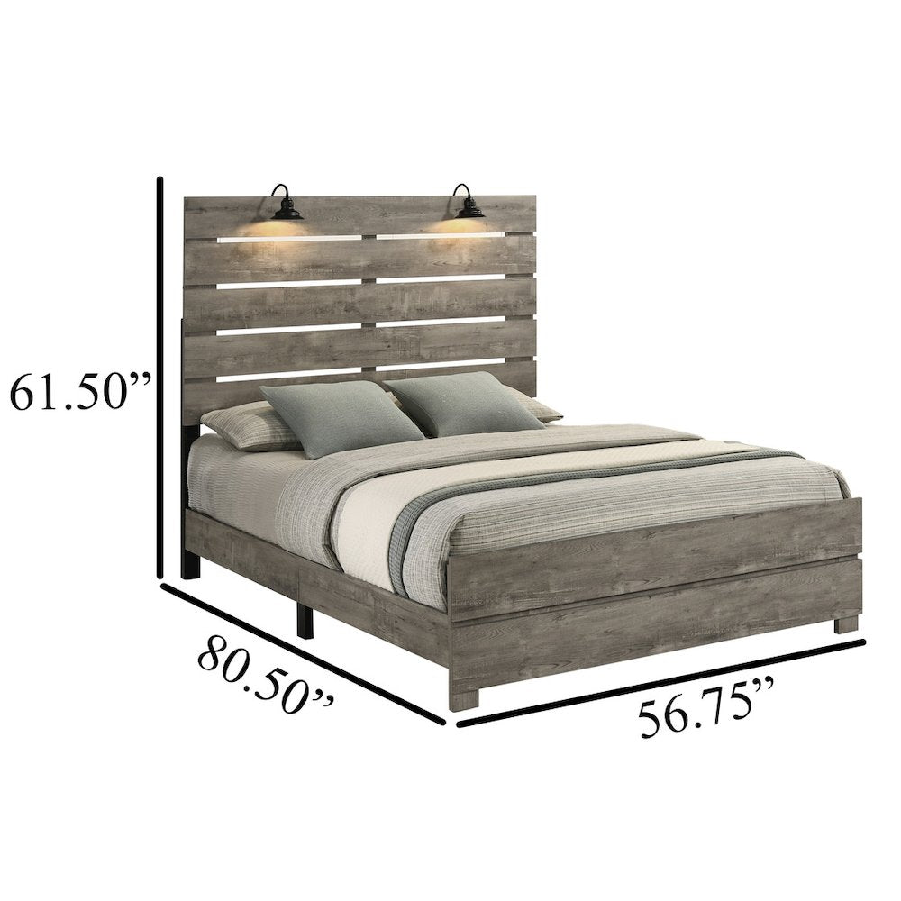 5Pc Modern Full Size Panel Bedroom Set In Antique Gray Color