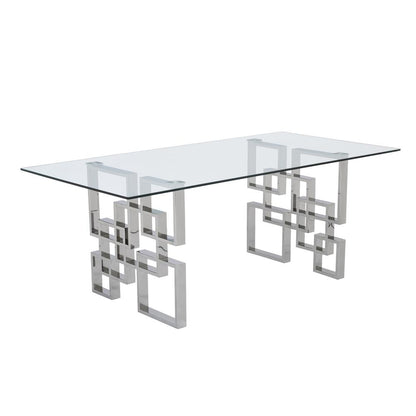 7-piece glam dining set with 6 Black side chairs and one 79" glass dining table