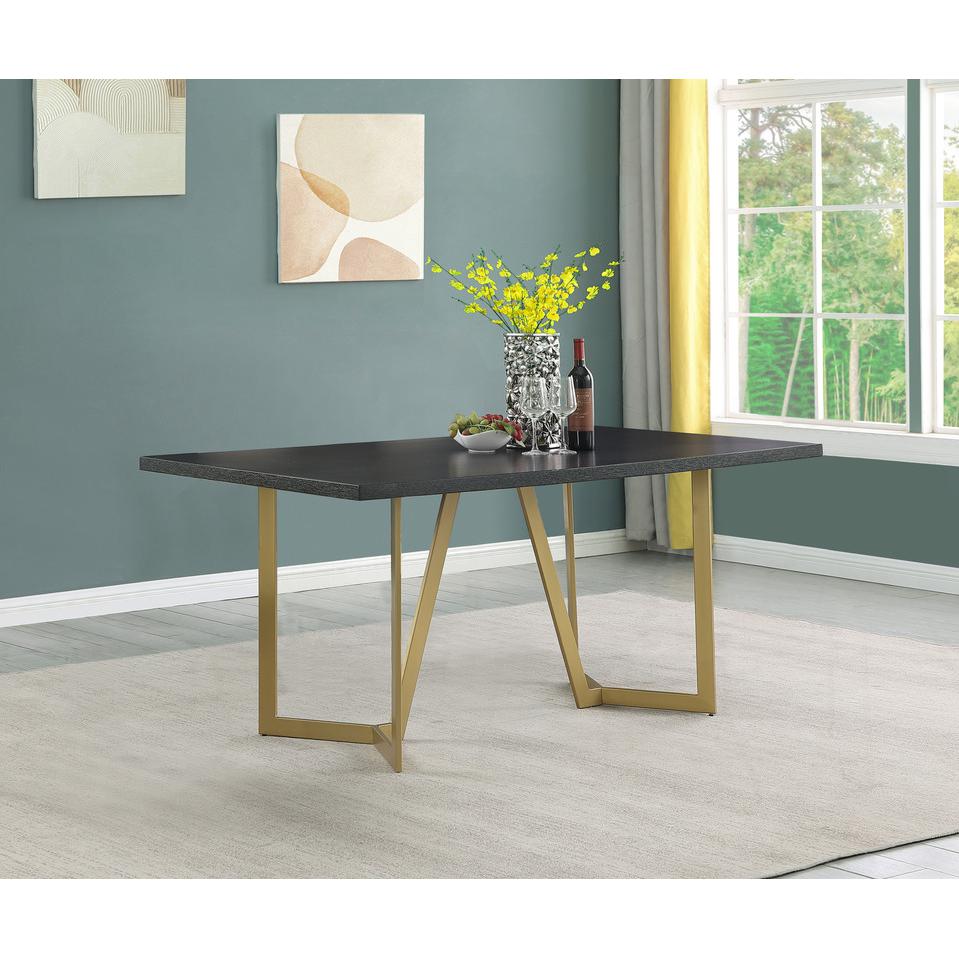 7pc rectangle dining table- Black wood top w/ 6 white faux leather chairs