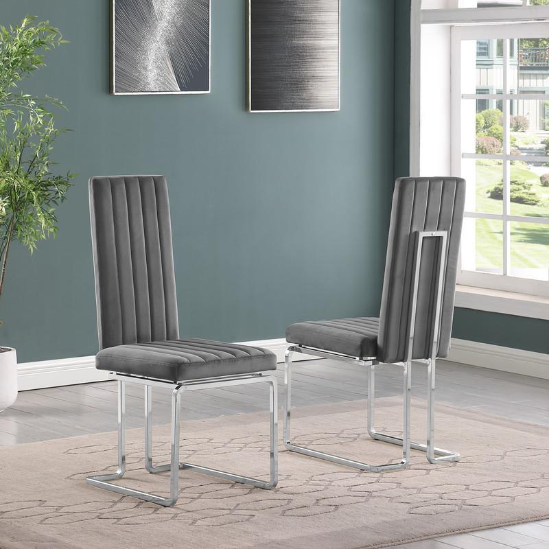 7pc Small(68") marble top dining set with silver base and 6 Dark grey chairs