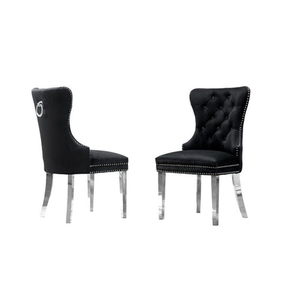 White Marble Round 5 piece Dining Set Ring Chairs in Black Velvet - Lazy Susan
