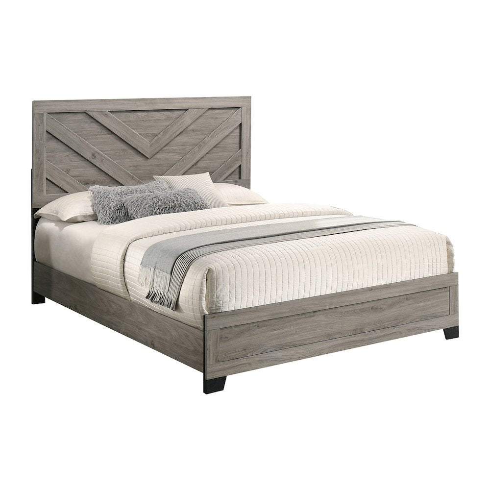 Light gray pannel Eastern king bed (84"L x 79"W x 53"H)