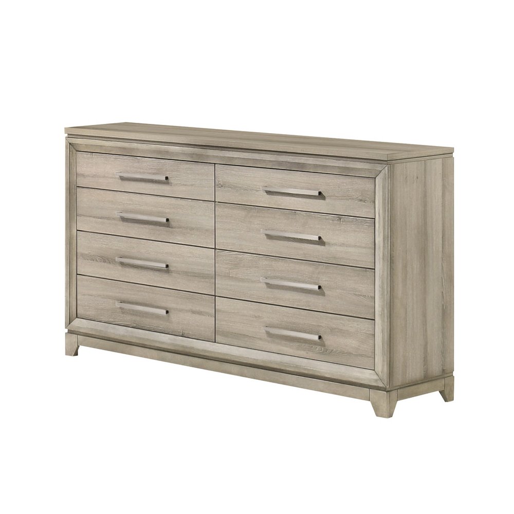 5pc Queen Panel Bedroom Set Weathered Greige(Bed, Dresser, Mirror,2 Nightstand)