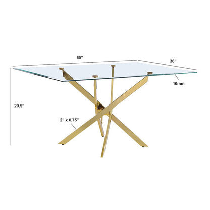 5Pc Rectangle Glass Dining Table With 4 Beige Side Chairs