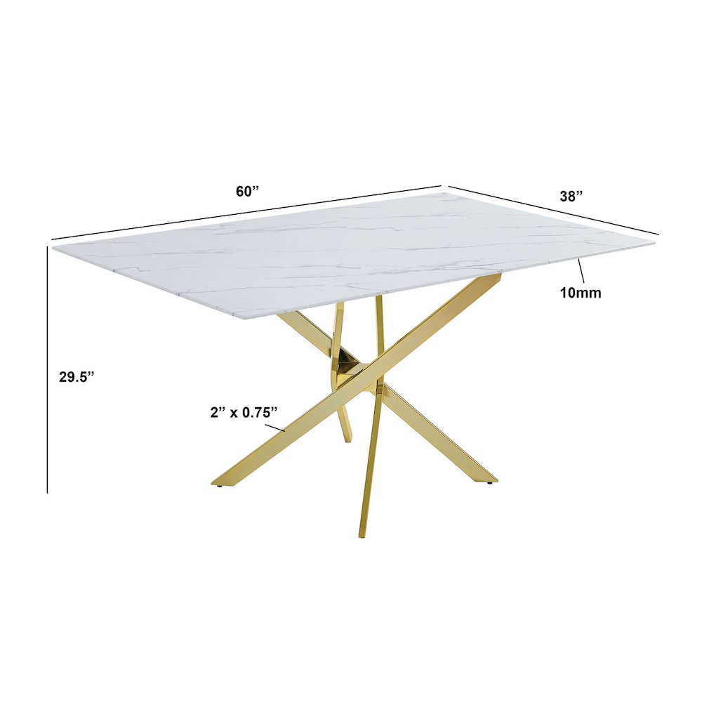 Rectangle Marble Wrap Tempered Glass Dining Table With 4 Linen Beige Side Chairs