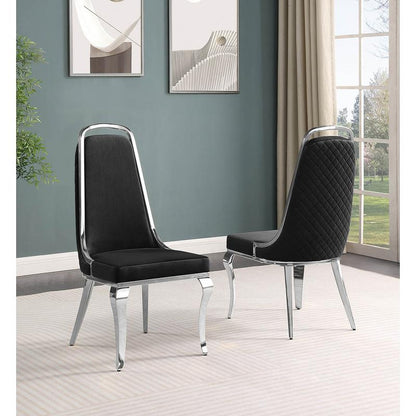 9pc Large(87") marble top dining set with silver base and 8 Black side chairs