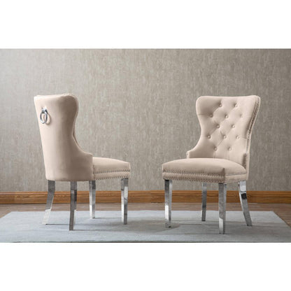 White Marble 5pc Set Tufted Wingback Chairs in Cream Velvet