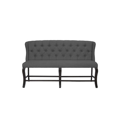 Counter Height Upholstered Bench with Backrest, Tufted Buttons, and Nailhead Trim