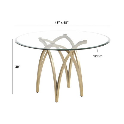 Round 48X48 Tempered Glass Dining Table With Matte Gold Base