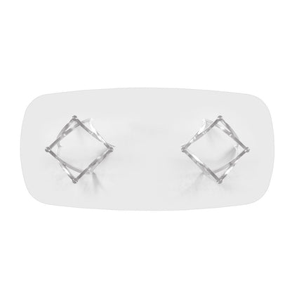 Large Clear Tempered Glass Dining Table Brushed Silver Matte Chrome-Plated Base
