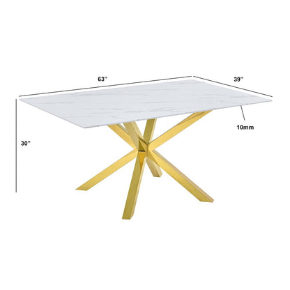 7Pc Rectangle Marble Wrap Tempered Glass Dining Table 6 Linen Gray Side Chairs