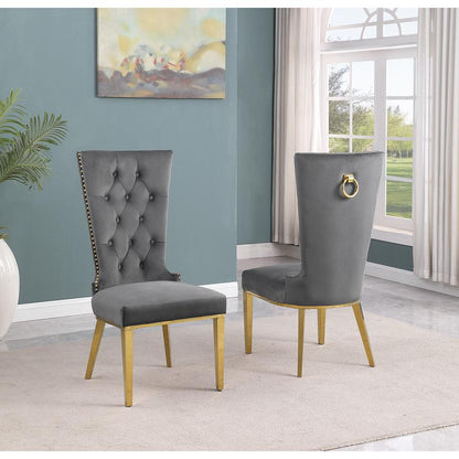 7pc Small(66") marble stop dining set with gold base and 6 Dark grey chairs