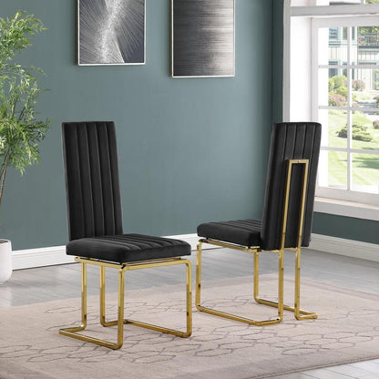 7pc Small(68") marble top dining set with gold base and 6 Black side chairs