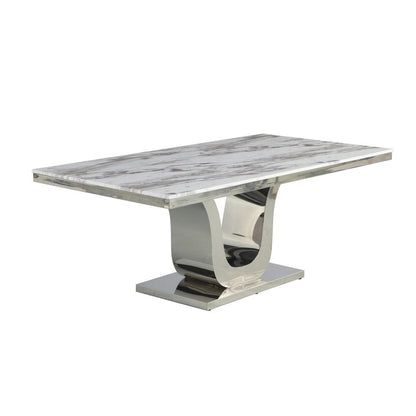 5pc dining set- Rectangle Marble table with a U shape base and 4 side chairs in Black Velvet