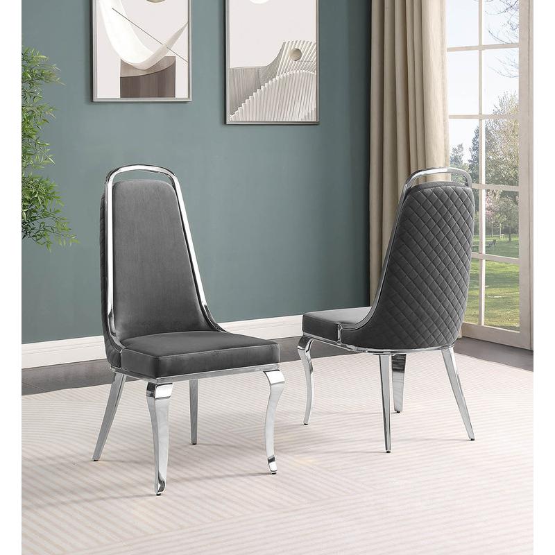 7pc Large (87") marble top dining set with silver base and 6 Dark grey chairs