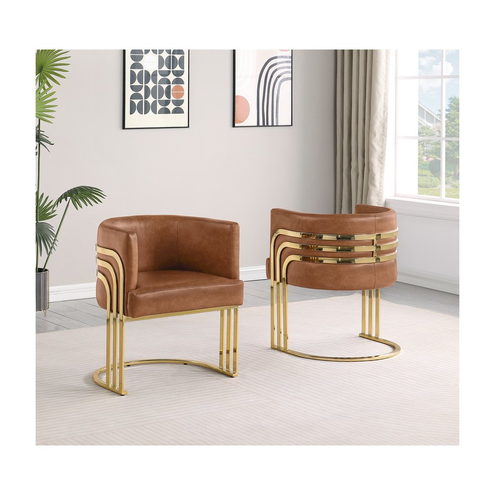 Leather-Aire Barrel Accent Chair with Gold Base