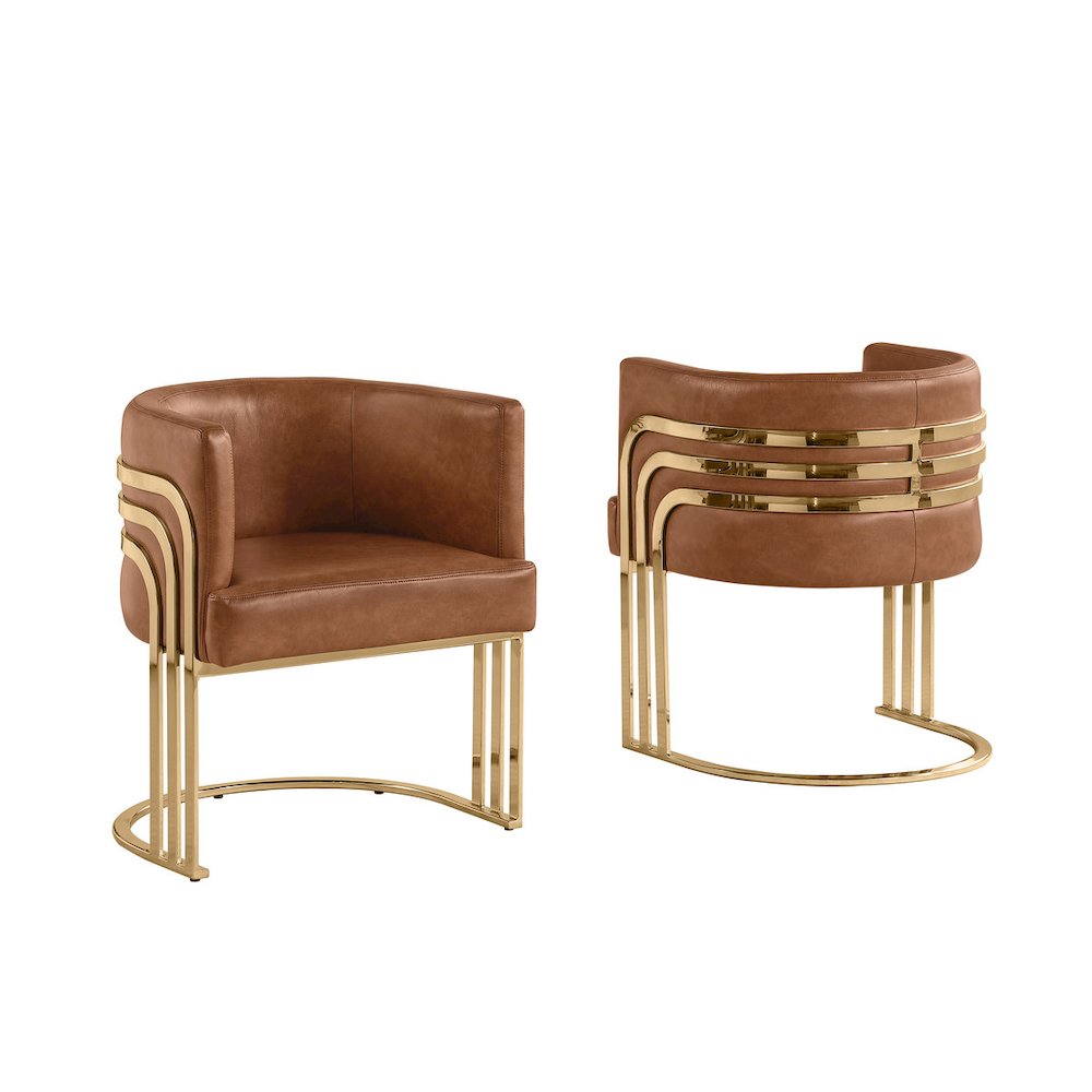 Leather-Aire Barrel Accent Chair with Gold Base