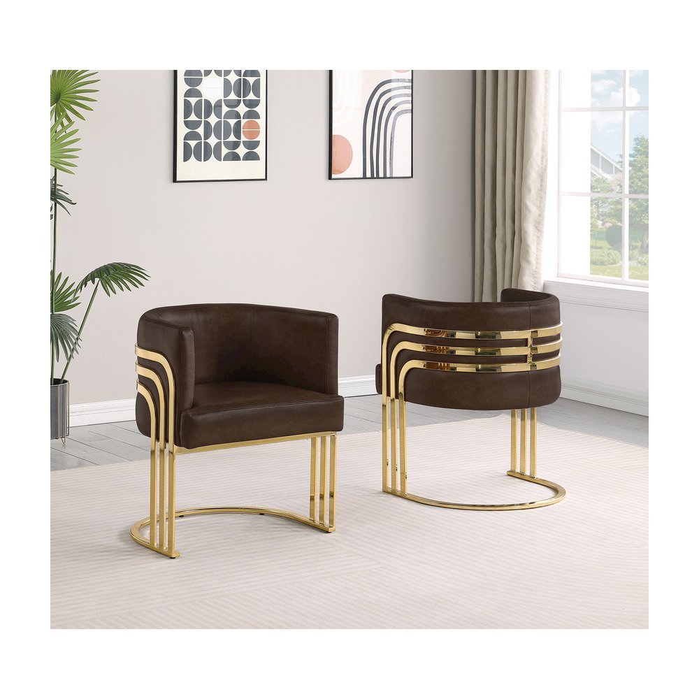 Leather-Aire Barrel Accent Chair with Gold Base