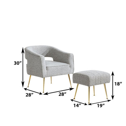 2 Pc Rich Gray Accent Chair And Ottoman With Gold Legs