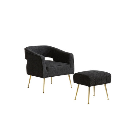 2 Pc Black Accent Chair And Ottoman With Gold Legs
