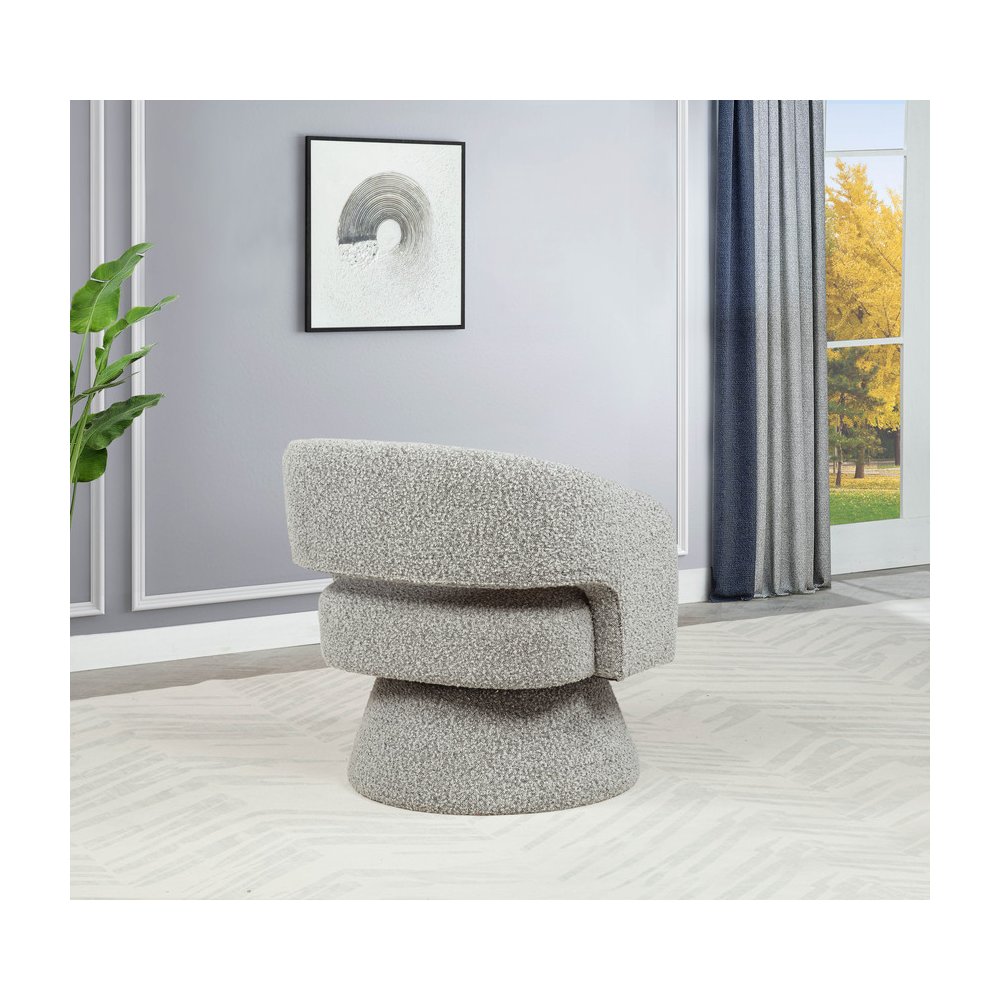 Rich Gray Boucle Swivel Accent Barrel Chair